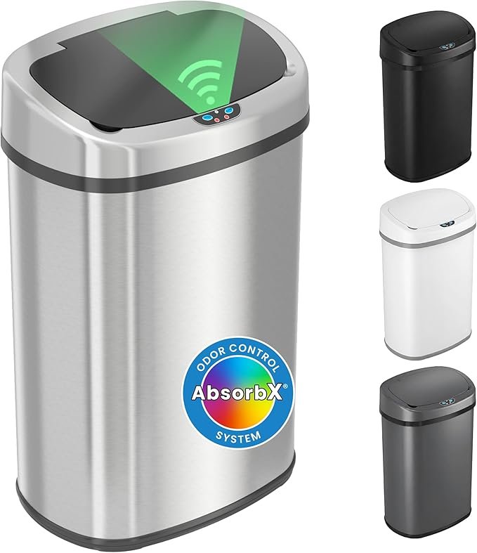 Motion-Sensor Trash Can kitchen organization upgrade with odor filter